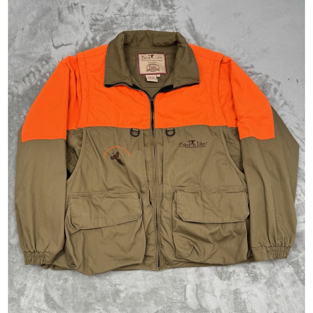 Vintage Bird N Lite Hunting Shooting Jacket Mens XL Pella Cotton Orange Tan Vest